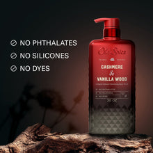 Old Spice body wash, Cashmere & Vanilla Wood, red pump bottle with label panel