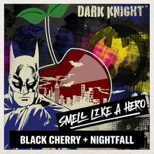 Black Knight themed body wash graphic with “Black Cherry + Nightfall” text