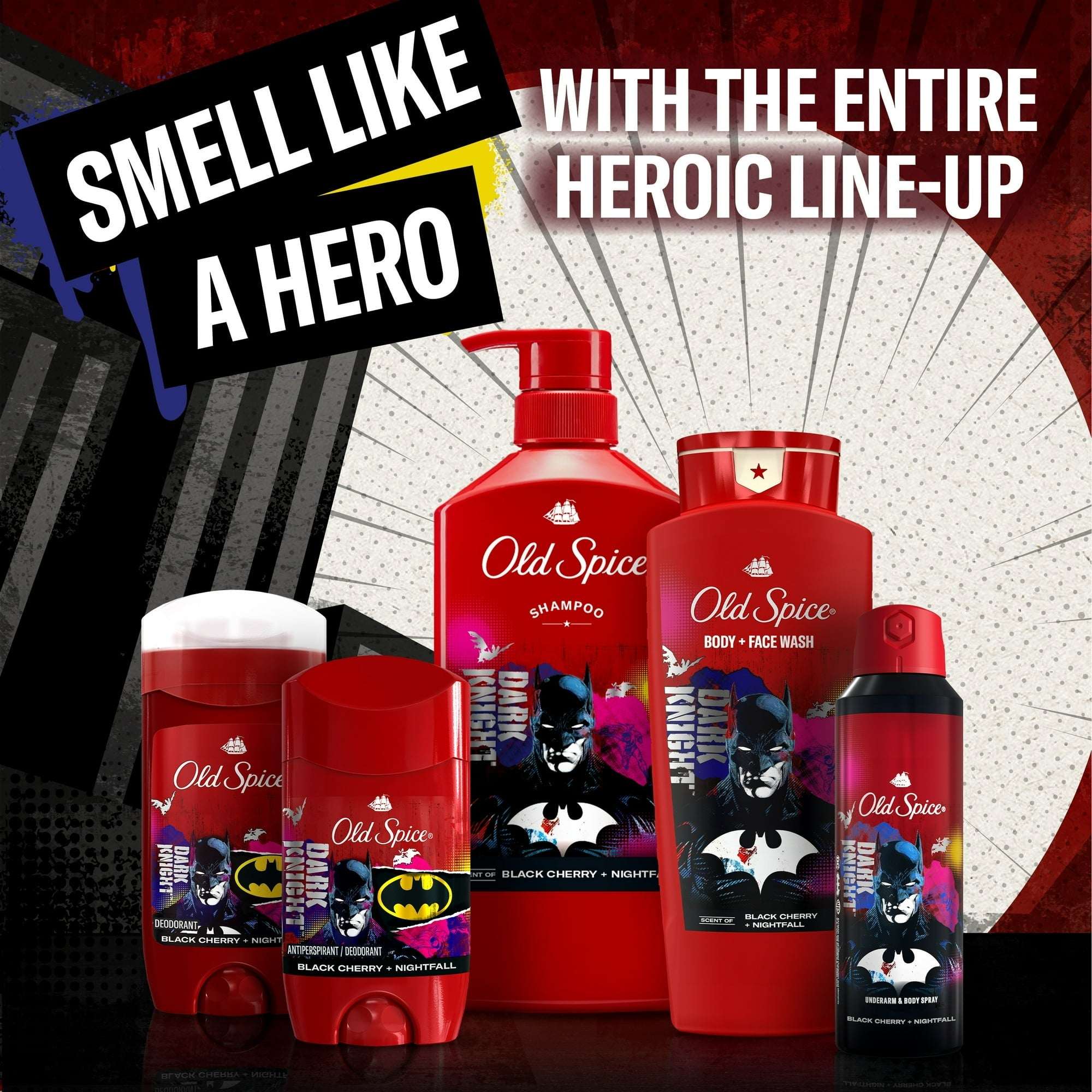 Old Spice Cleansing Body Wash for Men, 24/7 Shower Fresh, 2 in 1 Body and Face Wash, Rich Lather, Batman, Black Cherry and Nightfall Scent, 24oz