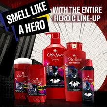 Old Spice bottles lineup with “Smell like a hero” and heroic line-up text