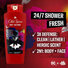 Old Spice body and face wash bottle with 24/7 shower fresh and 3x defense text