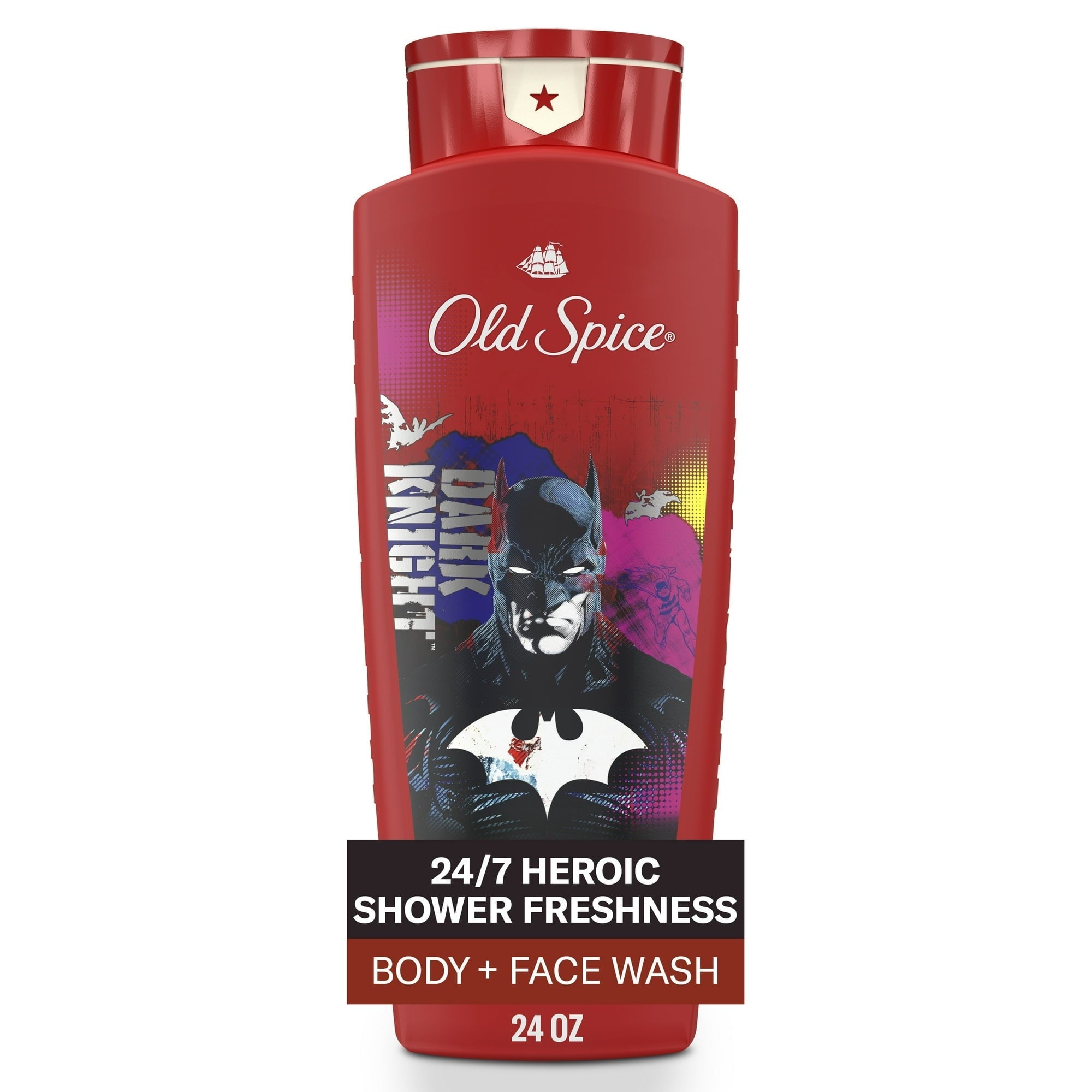 Old Spice Cleansing Body Wash for Men, 24/7 Shower Fresh, 2 in 1 Body and Face Wash, Rich Lather, Batman, Black Cherry and Nightfall Scent, 24oz