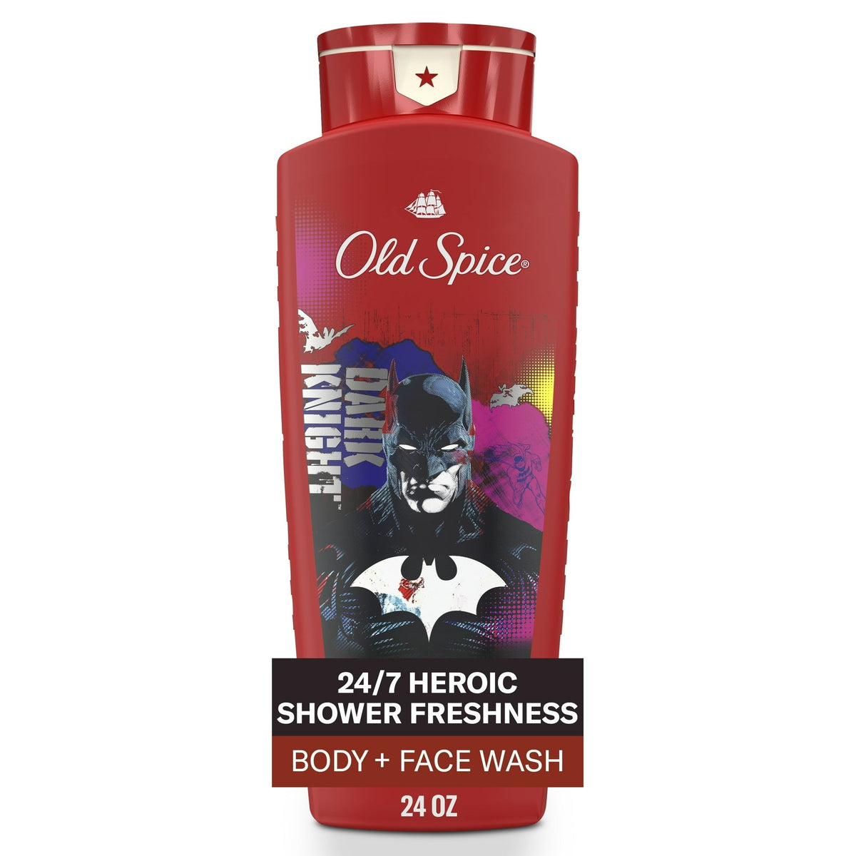 Old Spice Cleansing Body Wash for Men, 24/7 Shower Fresh, 2 in 1 Body and Face Wash, Rich Lather, Batman, Black Cherry and Nightfall Scent, 24oz