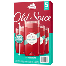 Old Spice Pure Sport deodorant 5-pack, red sticks with clear caps