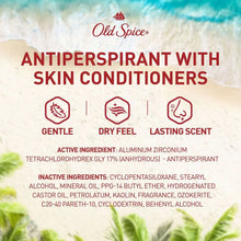 Antiperspirant info panel with 'gentle', 'dry feel' and 'lasting scent' icons.