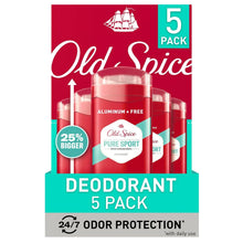 Old Spice deodorant 5-pack box with five red stick containers and teal label
