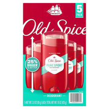 Old Spice Pure Sport deodorant 5-pack box showing red deodorant containers