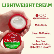 Old Spice Lightweight Cream jar open with white cream inside and red lid