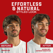 Old Spice Lightweight Cream before-and-after styling image with jar