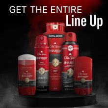 Old Spice Swagger body wash line-up display with multiple red bottles