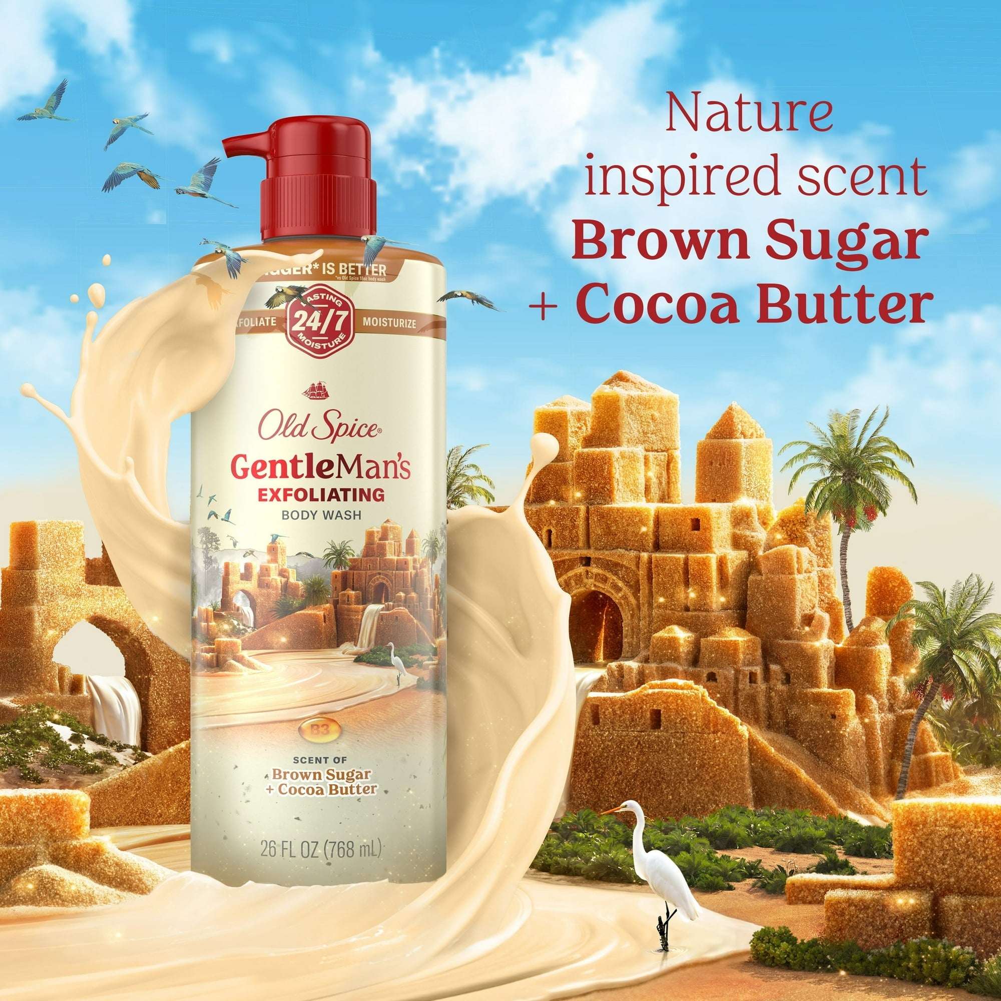 Old Spice Men's Body Wash for Men, Brown Sugar and Cocoa Butter, 24/7 Shower Fresh, 18 oz, Exfoliation + Moisturization, 26oz