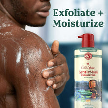Body wash with red-pump bottle shown on wet skin with soap foam
