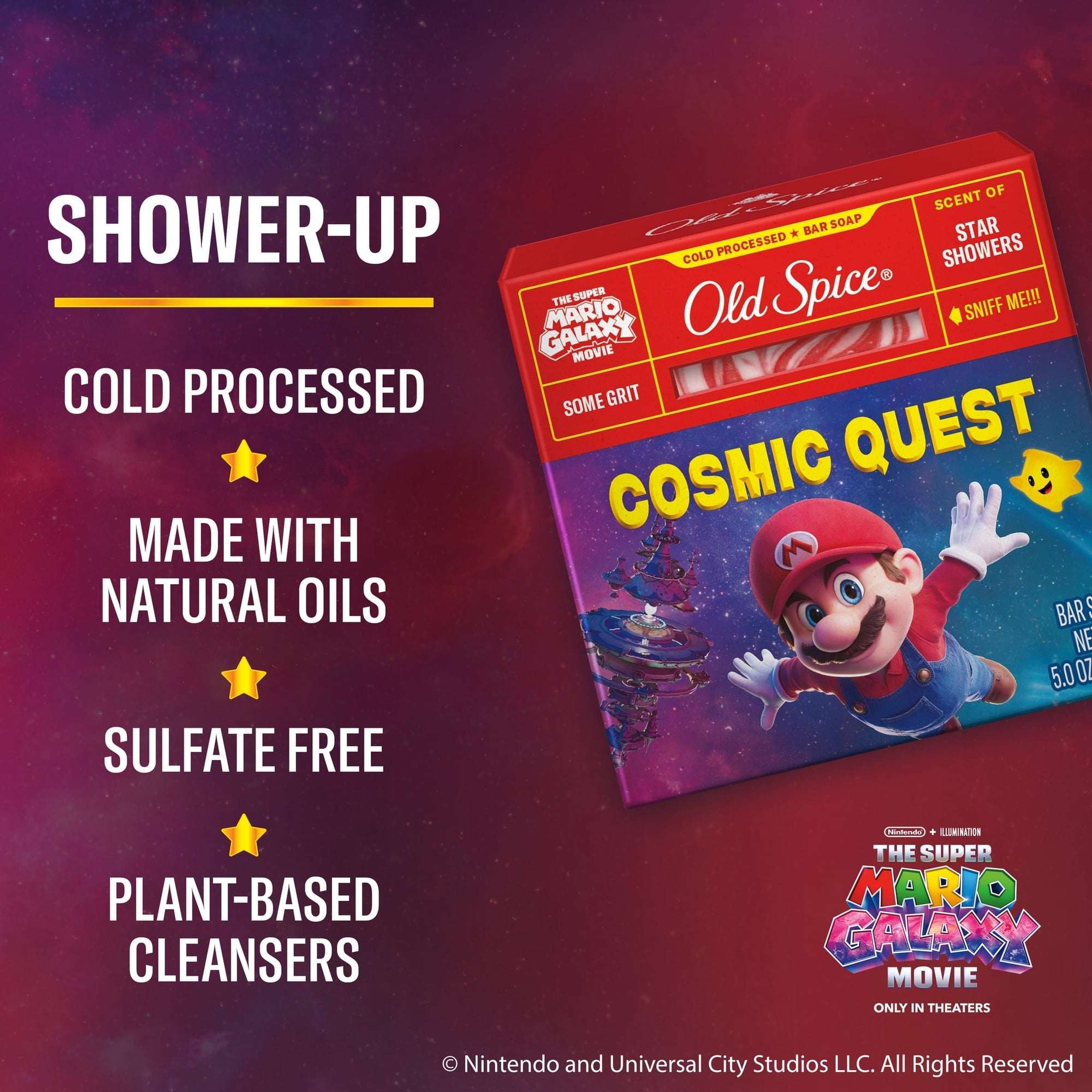 Old Spice Men's Cold Processed Bar Soap, Cosmic Quest, Old Spice x The Super Mario Galaxy Movie, 5 oz