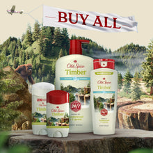 Old Spice Timber body wash set with red pumps and BUY ALL banner