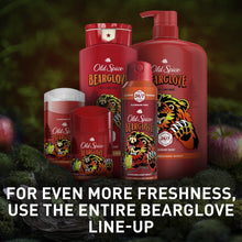 Bearglove body wash lineup with red pump bottles and white container, group pack