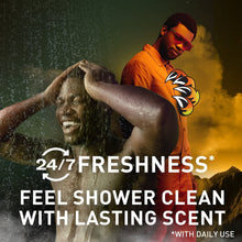 Man in shower with thick lather splashes and Bearglove branding near head