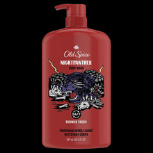Old Spice Nightpanther body wash bottle with pump, red label art