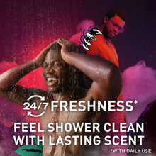 Old Spice body wash promo with man showering, water droplets, logo
