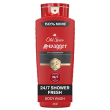 Old Spice Swagger body wash bottle, red, 24/7 shower fresh, 24 oz