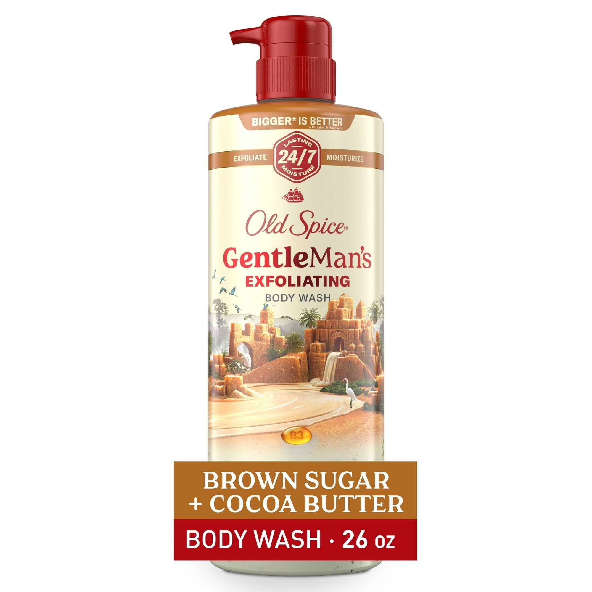 Old Spice Men's Body Wash for Men, Brown Sugar and Cocoa Butter, 24/7 Shower Fresh, 18 oz, Exfoliation + Moisturization, 26oz