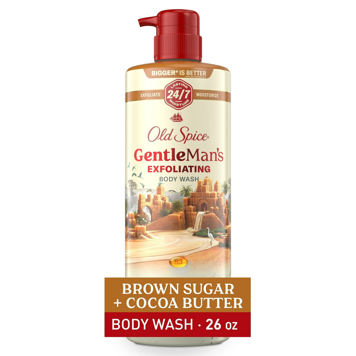 Old Spice Men's Body Wash for Men, Brown Sugar and Cocoa Butter, 24/7 Shower Fresh, 18 oz, Exfoliation + Moisturization, 26oz
