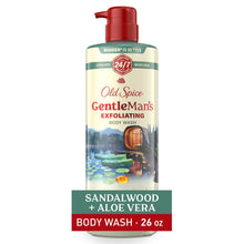 Old Spice body wash bottle with red pump and 24/7 exfoliating