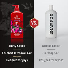 Old Spice Raptorstrike 2-in-1 shampoo & conditioner bottle, red pump, comparison view