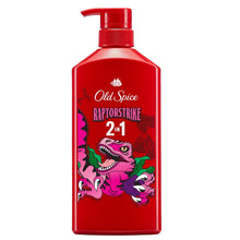 Old Spice Raptorstrike 2-in-1 shampoo & conditioner bottle, red pump, front view