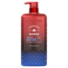 Shampoo bottle, red pump and blue base, Velvet Sage & Driftwood label