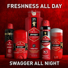 Old Spice Swagger body wash collection with multiple red bottles and pump caps