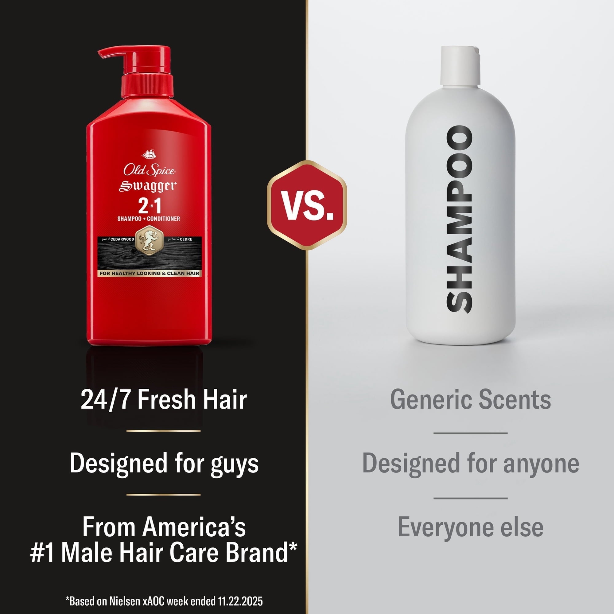 (3 PACK )Old Spice Swagger 2 in 1 Men's Shampoo and Conditioner, 21.9 fl oz