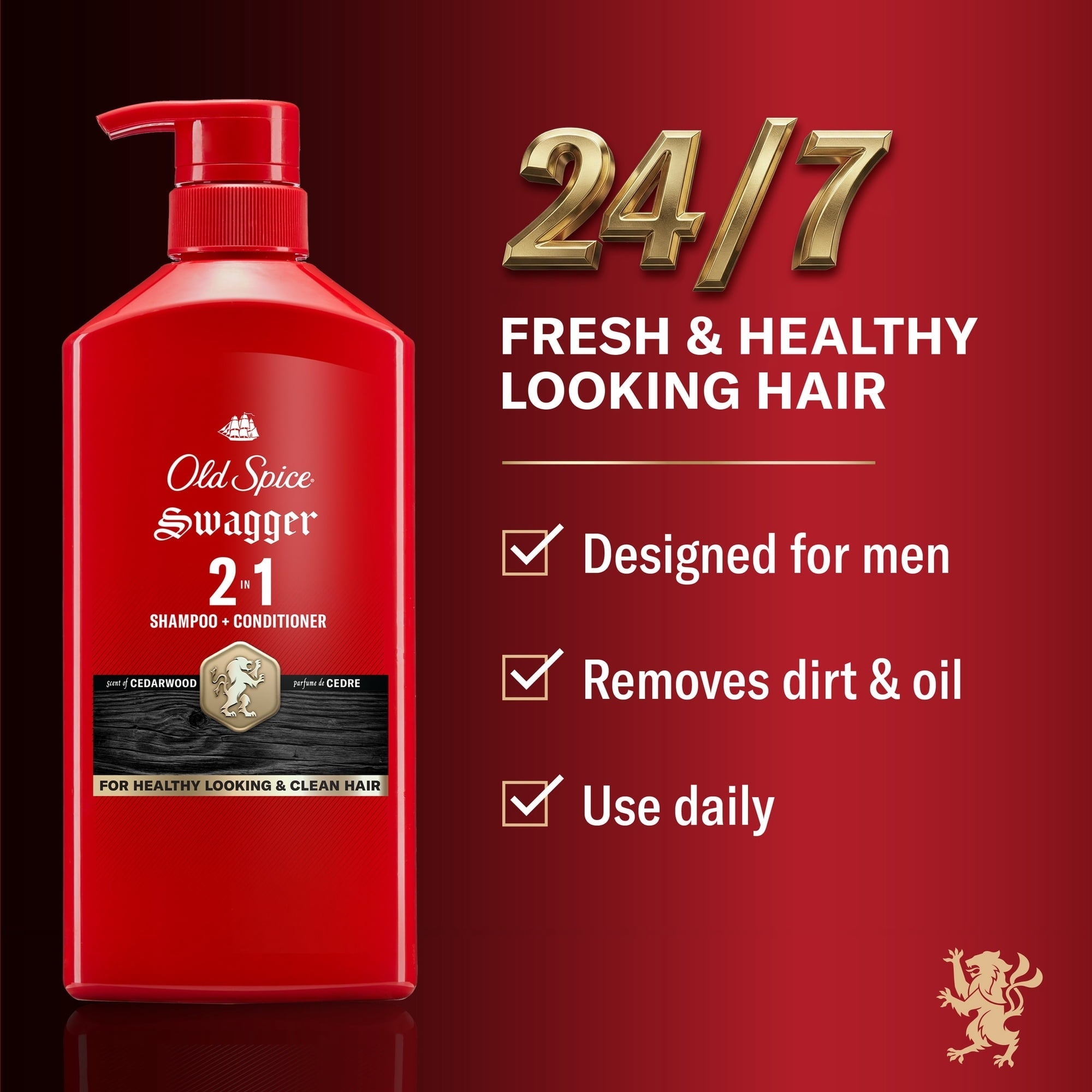 (3 PACK )Old Spice Swagger 2 in 1 Men's Shampoo and Conditioner, 21.9 fl oz