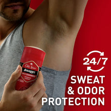 Antiperspirant deodorant bottle held in hand; red cap and 24/7 sweat & odor protection