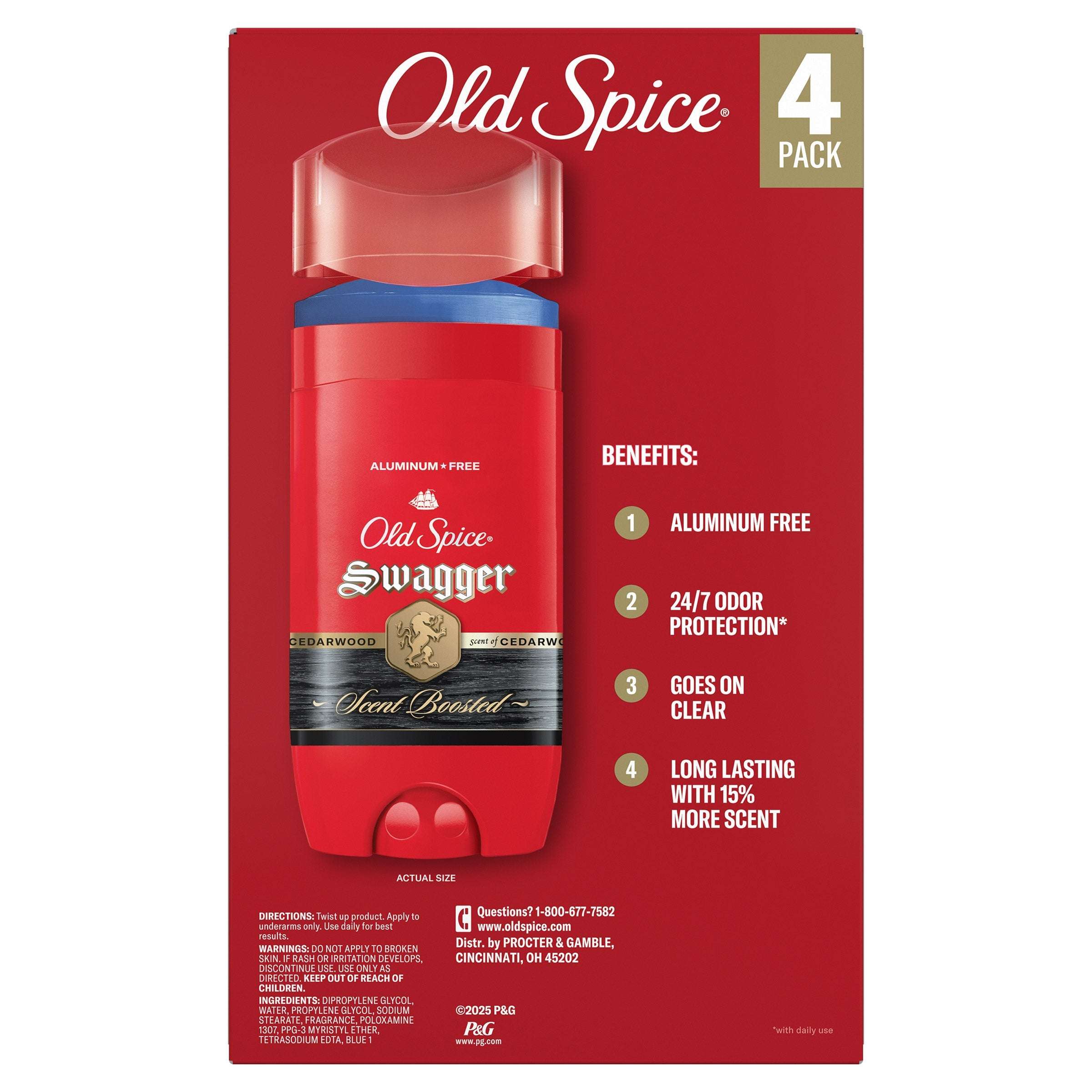 Old Spice Swagger Scent Boosted Aluminum Free Deodorant, 3 oz, 4-pack