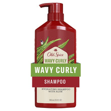 Old Spice Wavy Curly shampoo bottle with red cap and green leaf label