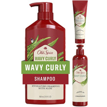 Old Spice Wavy Curly hair care bundle with shampoo bottle, leave-in conditioner and tube
