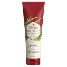 Old Spice Wavy Curly conditioner tube, front label with green leaf artwork and beige color