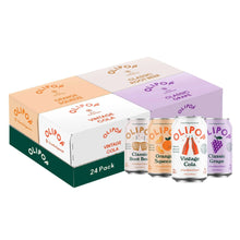 Prebiotic soda variety pack box with multiple Olipop bottles showing flavor labels