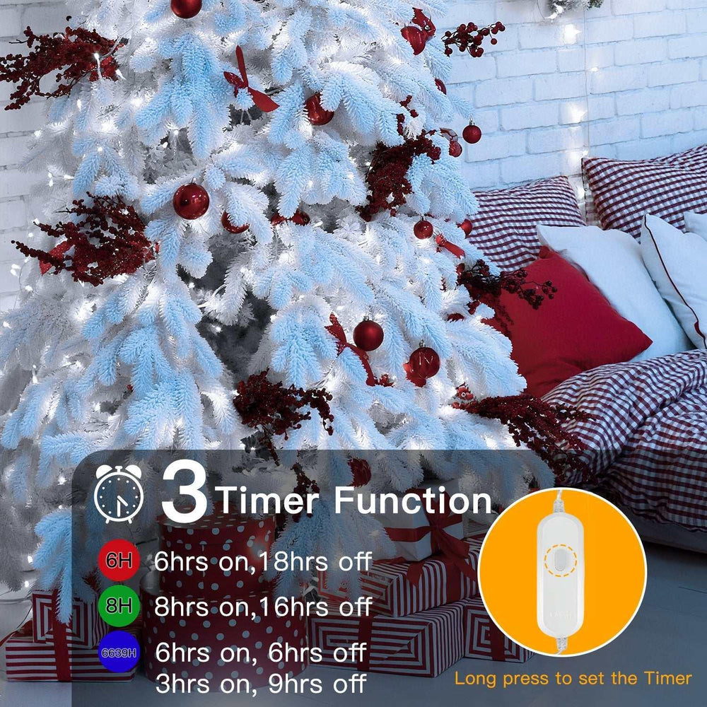Ollny 66ft 200 LED Christmas String Lights, 8 Lighting Modes 3 Timing Waterproof Indoor Outdoor Christmas Lights for Holiday Decorations, White - USA MEGA SHOP