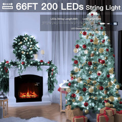 Ollny 66ft 200 LED Christmas String Lights, 8 Lighting Modes 3 Timing Waterproof Indoor Outdoor Christmas Lights for Holiday Decorations, White - USA MEGA SHOP