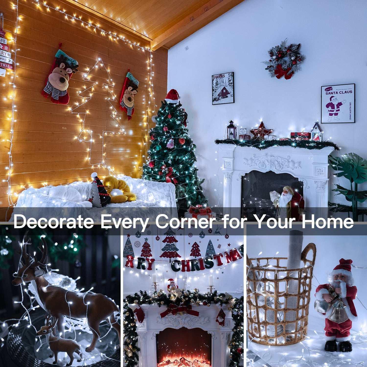 Ollny 66ft 200 LED Christmas String Lights, 8 Lighting Modes 3 Timing Waterproof Indoor Outdoor Christmas Lights for Holiday Decorations, White - USA MEGA SHOP