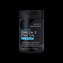 Alaskan omega-3 fish oil bottle front label with Triple Strength badge
