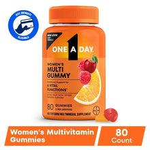 Women’s multivitamin gummy bottle with orange cap, “ONE A DAY” label, 80 gummies