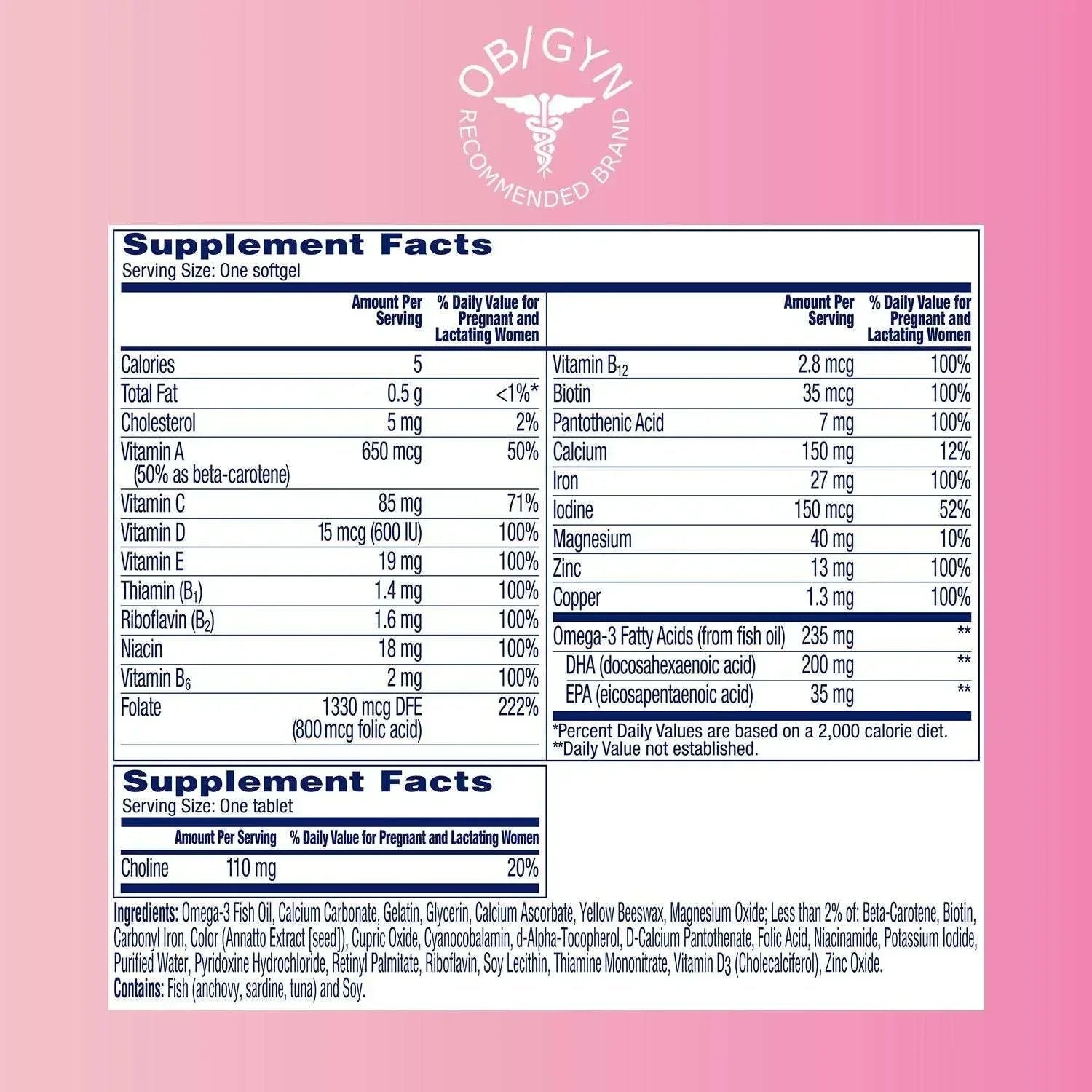 One A Day Women's Prenatal Advanced Mulitvitamins Softgels & Prenatal Choline Tablets 2 pk., 90 ct.
