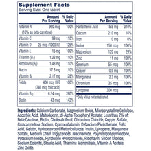Men's multivitamin supplement facts table with nutrient amounts and ingredients