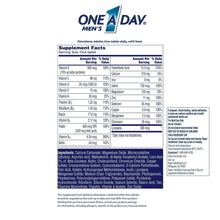Men's multivitamin supplement facts panel listing nutrients, amounts, and % daily values