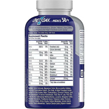 One A Day men’s multivitamin bottle label, blue and white Supplement Facts panel