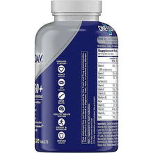 One A Day men’s multivitamin bottle side, blue and silver with supplement facts