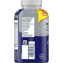 One A Day multivitamin supplement bottle back, blue and silver with barcode