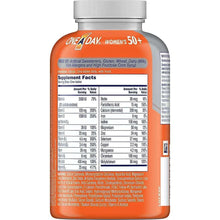 Women’s multivitamin bottle front label with Supplement Facts table